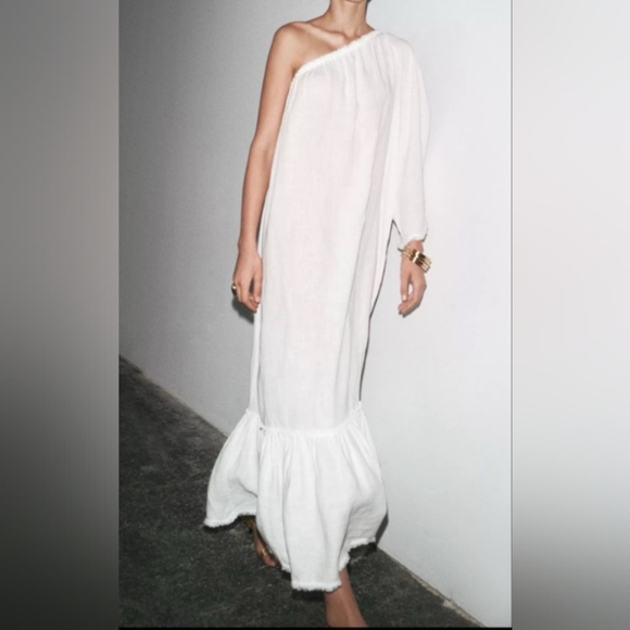 Zara ZW Collection 100% Linen Asymmetric Dress - Picture 3 of 7